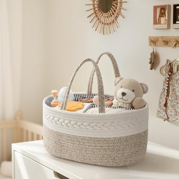 Diaper Caddy Organizer for Baby, Cotton Rope Baby Gift Basket, Portable Diaper O - Picture 2 of 9